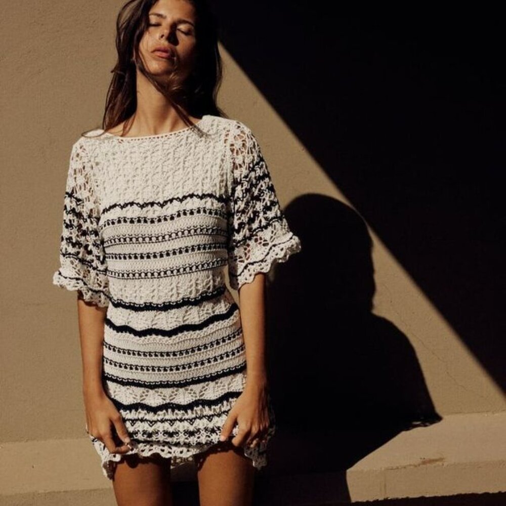 ZARA Crocket Dress White/Black Size Small